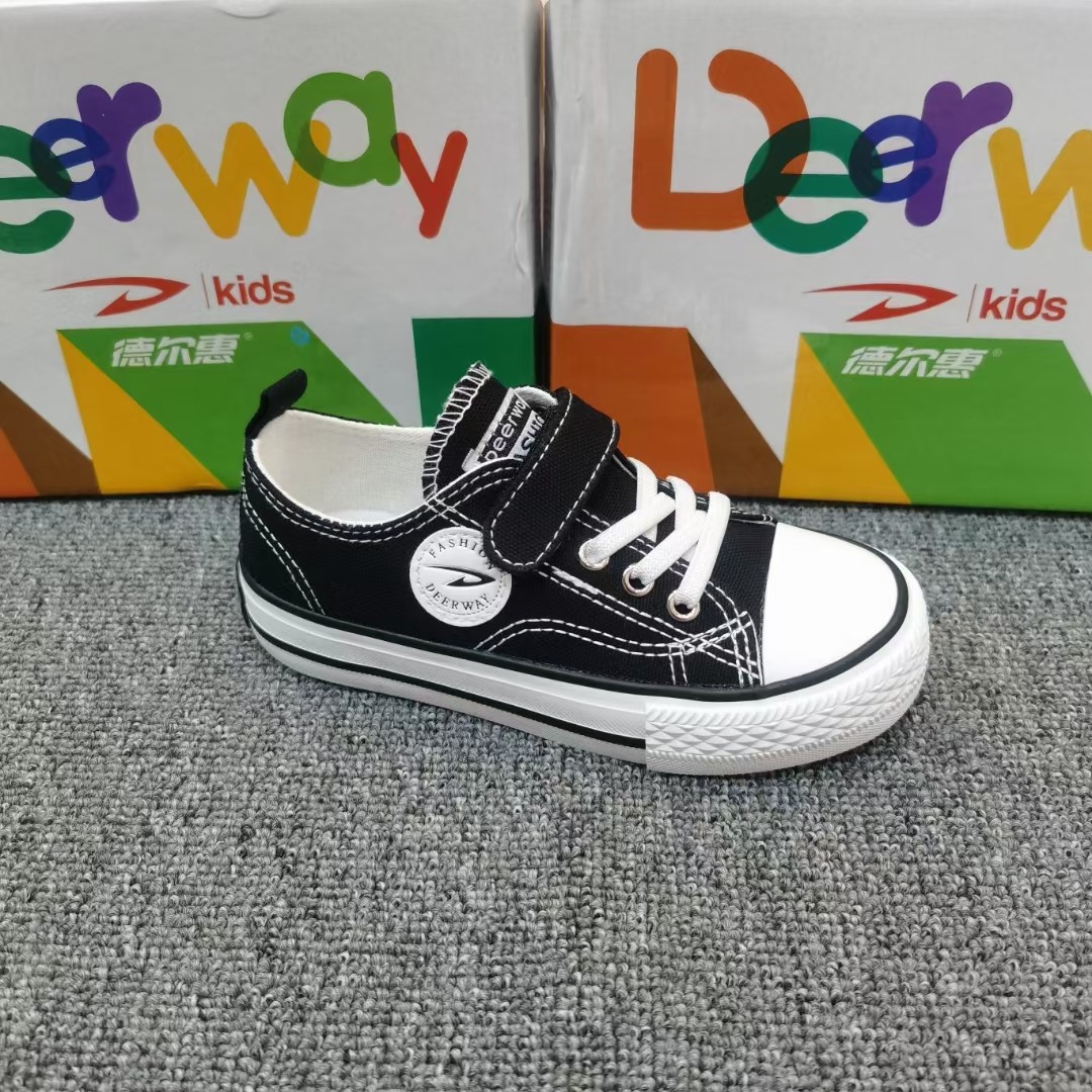 德尔惠低帮硫化鞋纺织品类简约帆布韩版防滑现货sgs童鞋魔术贴