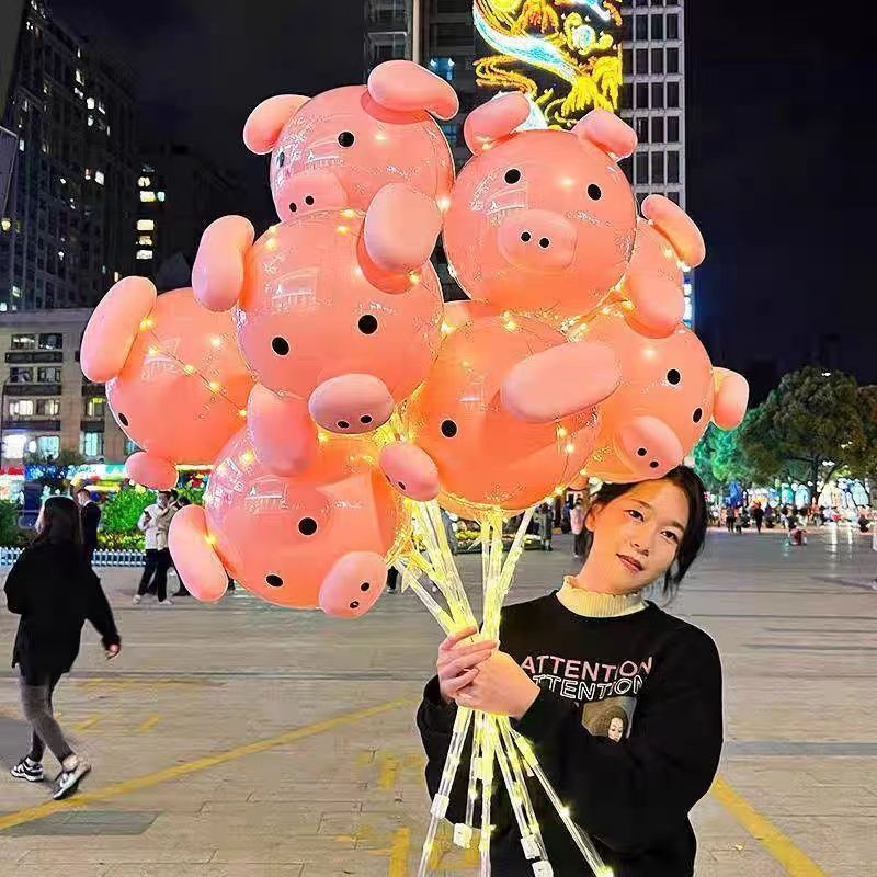 Luminous Pink Pig Balloon Wholesale Stall Style Night Market Douyin Online Influencer Fliggy Handheld Bounce Ball