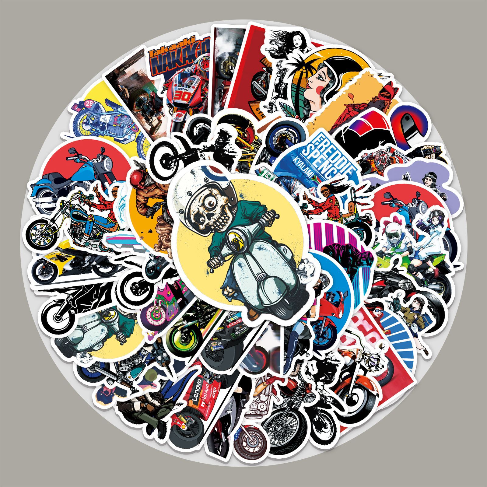 50张机车涂鸦贴纸 个性跨境摩托车骑行diy滑板水杯行李箱贴纸批发