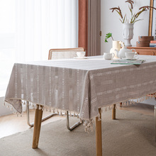 厂家直销北欧复古棉麻流苏桌布现代简约镂空装饰长方形台布餐桌布