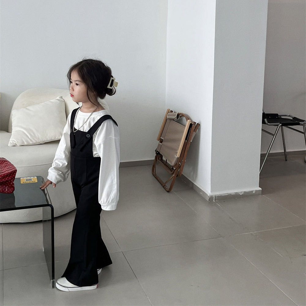 Girl's Cardigan Flared Suspender Pants Korean Style Pain 2023 Spring and Autumn Leisure Suspenders in Children's Western Style Jumpsuit
