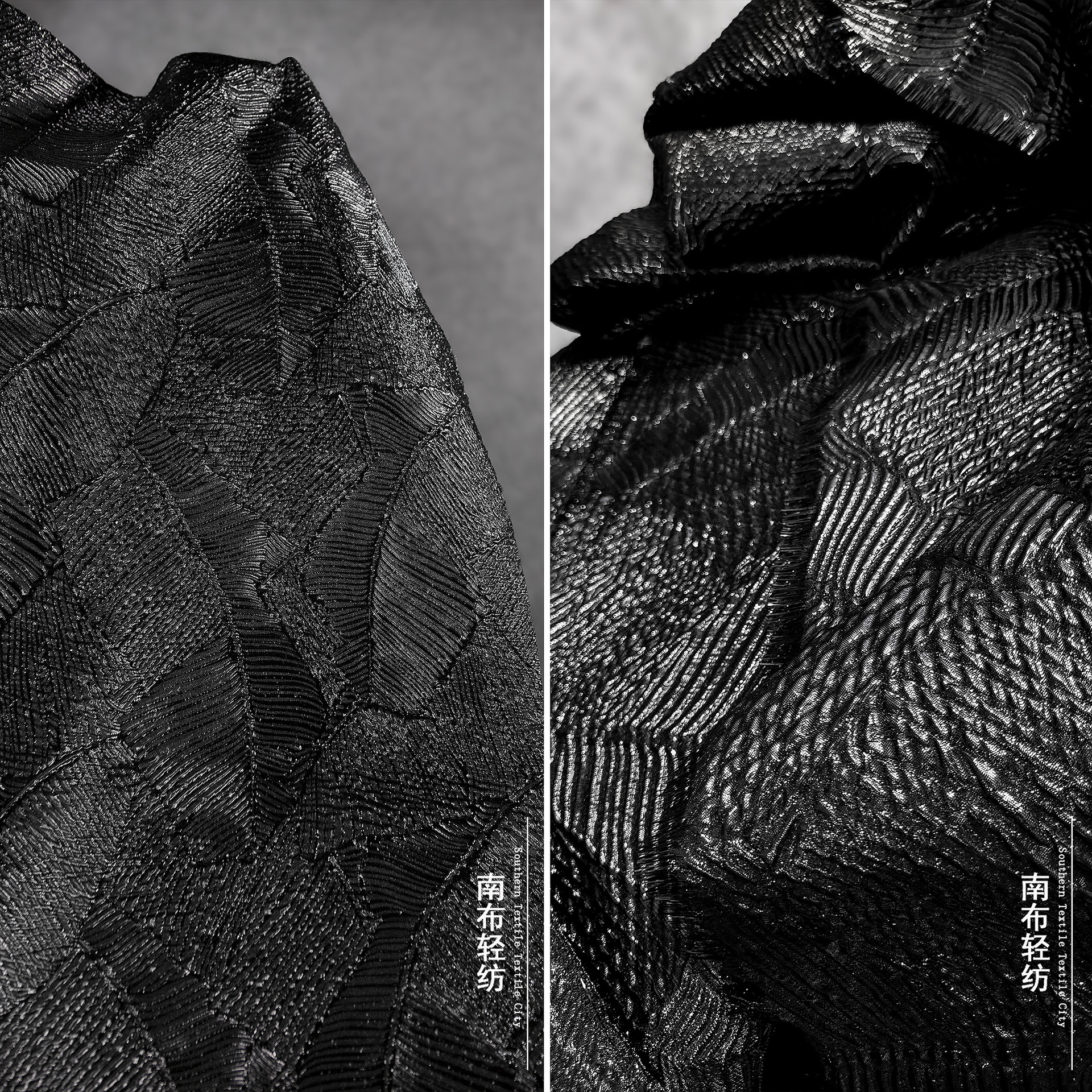 黑色百叶肌理欧根纱提花布料外套裙子时尚服服装设计师面料