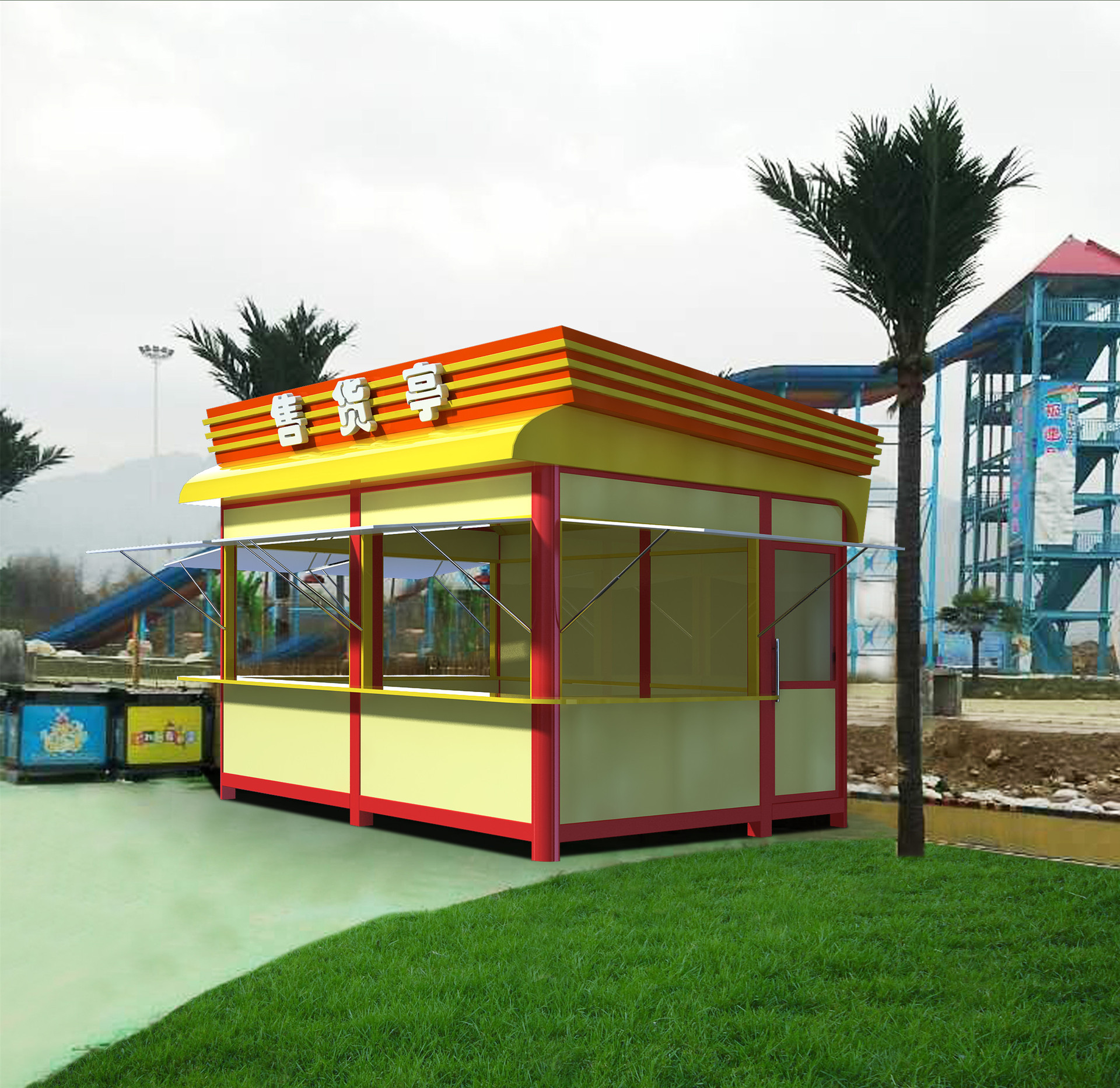 可移动售货亭 户外广场公园景区金属结构小吃亭售卖亭定制