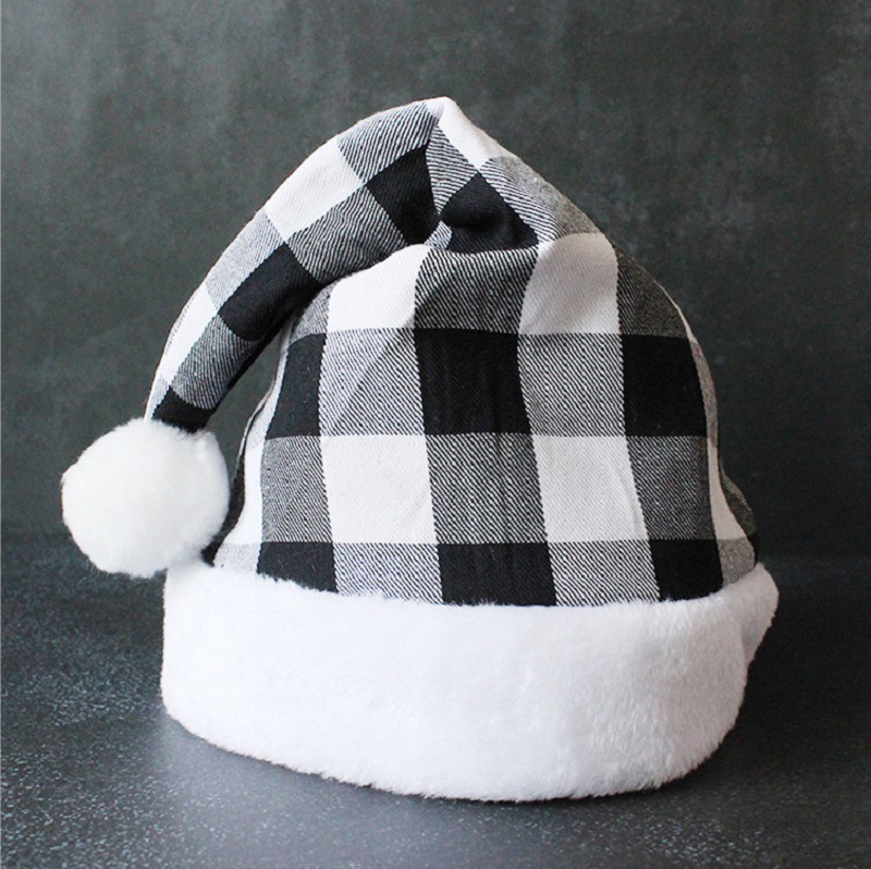 Hong Kong Love Cross-Border New Christmas Supplies Decoration Props Holiday Dress up Hat Checked Cloth Christmas Hat