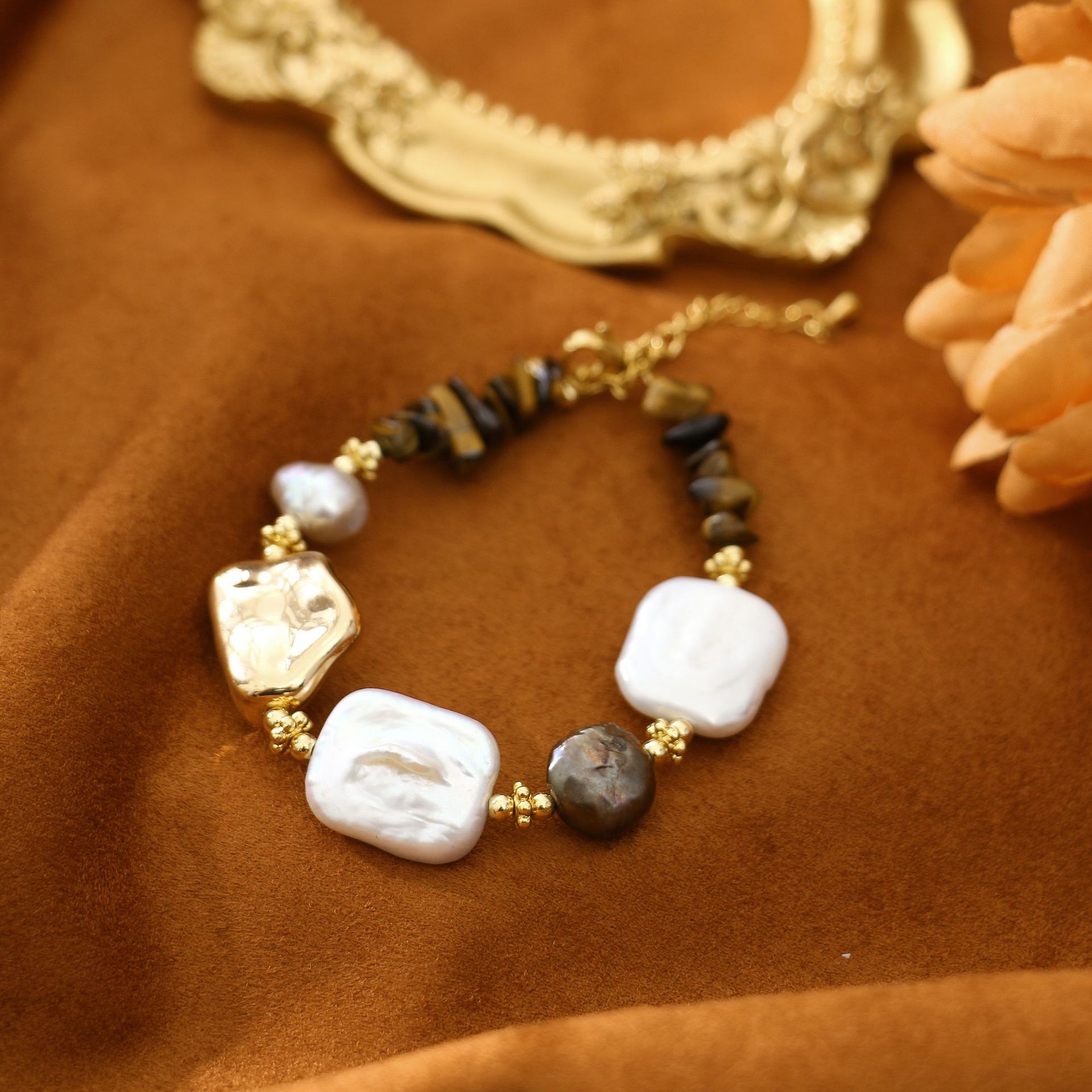 Maillard Tigereye Baroque Pearl All-Match Bracelet Niche Design Light Luxury Bracelet Girlfriends Student Jewelry
