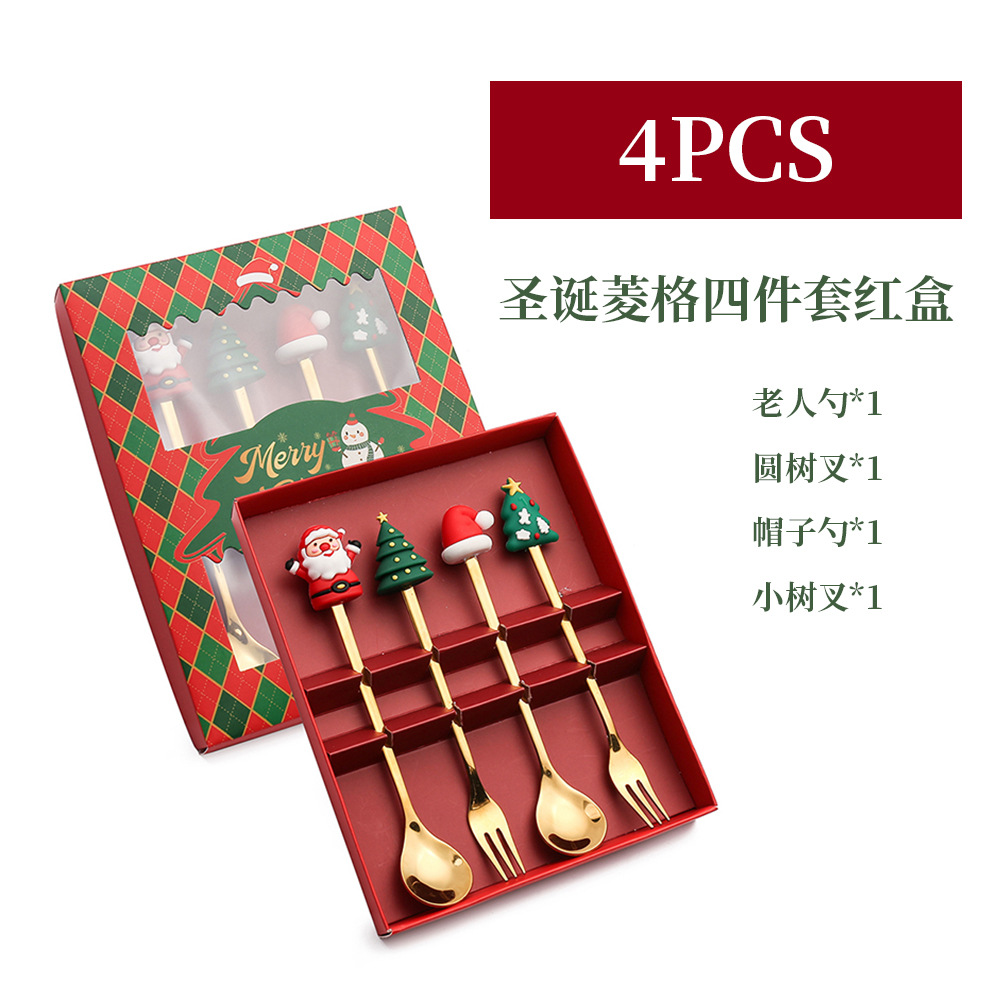 J Cross-Border Christmas Spoon and Fork Set Cartoon Funny Rabbit Year Santa Claus Spoon Creative Christmas Dessert Spoon Fork Gift Box