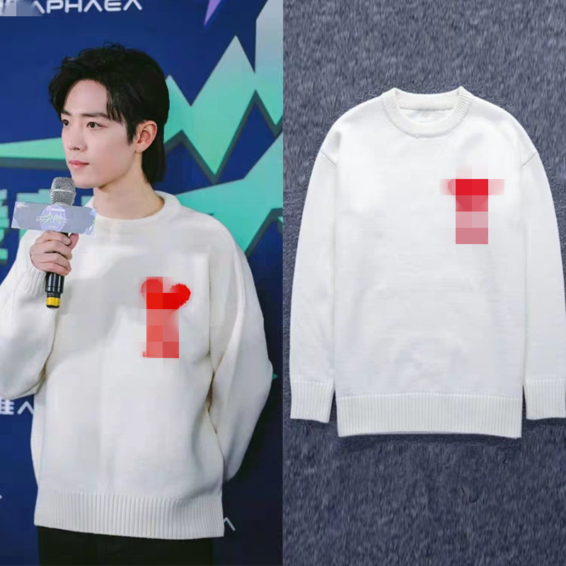 肖战同款衣服长袖圆领套头爱心针织衫毛衣男女情侣装秋冬
