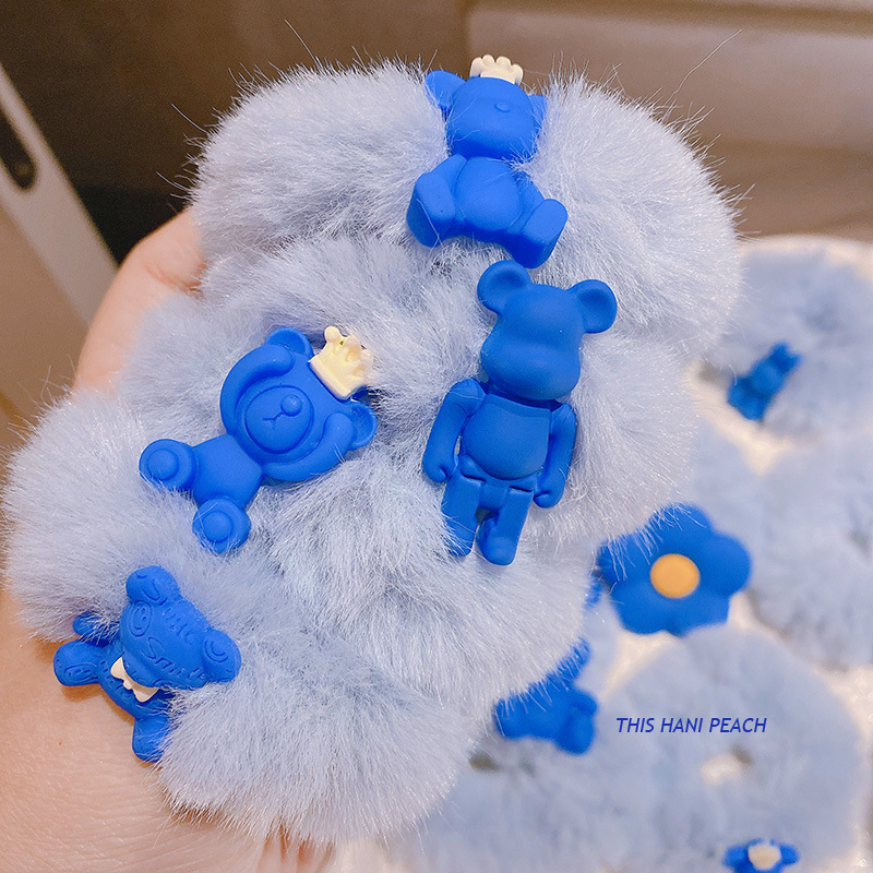 hd12368a015网红克莱因蓝立体小熊秋冬毛绒发圈韩潮ins风少女头饰