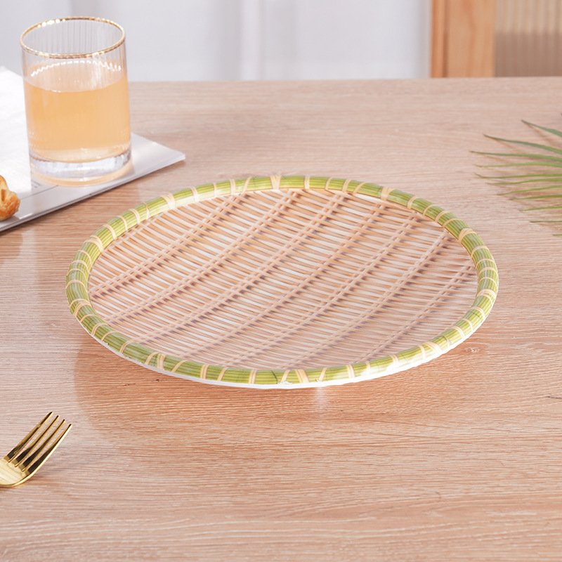 Nordic Style Bamboo Pattern round Band Feet Imitation Porcelain Melon Seeds Peanut Snack Dish Melamine Dish Hot Pot Restaurant Barbecue Shop Dining Tray