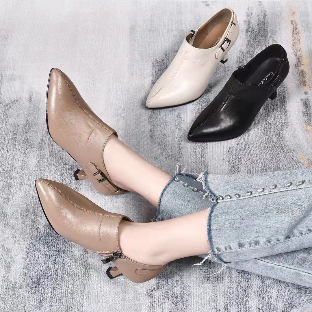 nw2706帛履高端女鞋春季新款头层羊皮时尚尖头细跟舒适深口单鞋