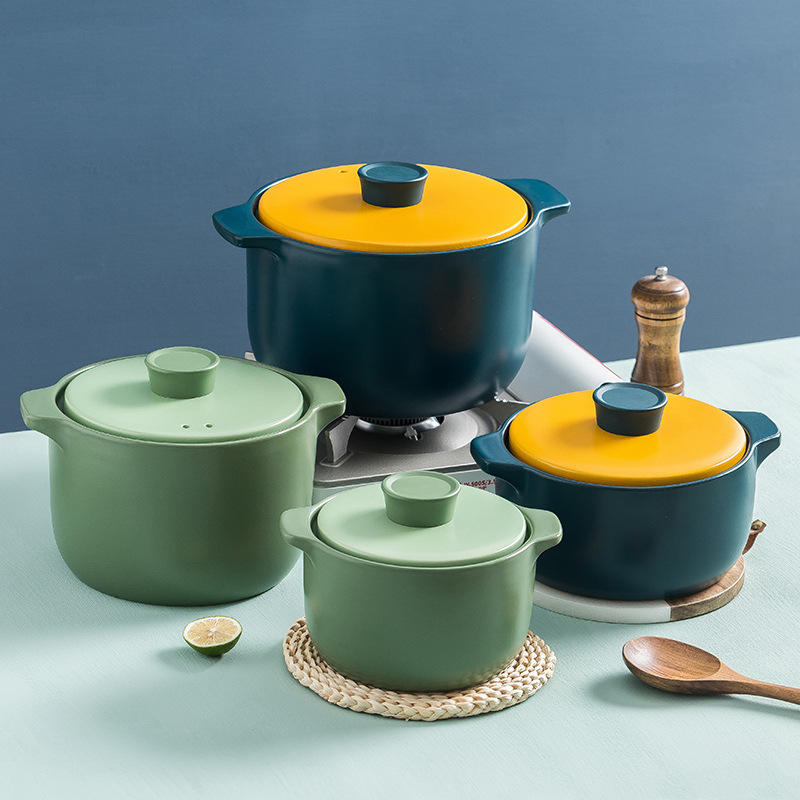 莫兰迪撞色大容量砂锅炖锅家用燃气耐高温石锅陶瓷煲汤锅砂煲沙锅