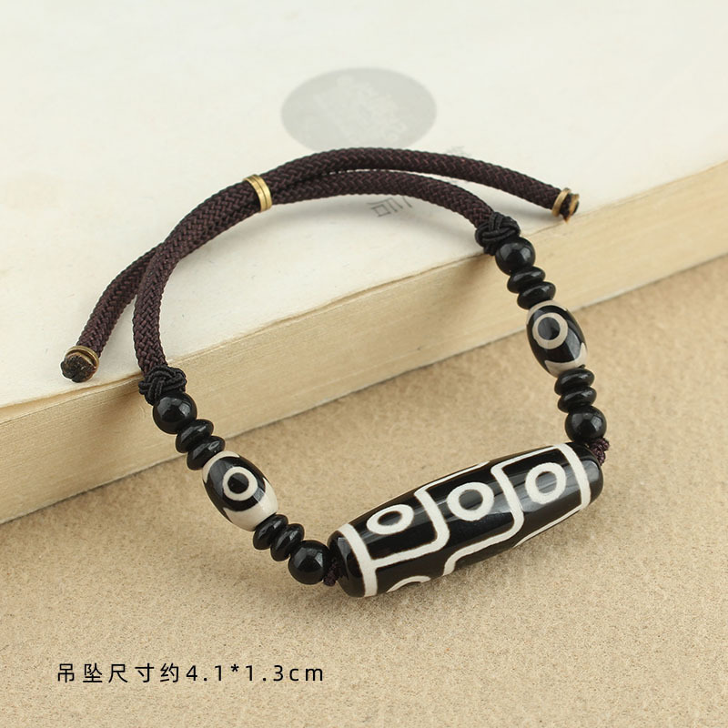 Natural Tibetan Agate Dzi Bead Bracelet Men's Shrinkable Hand-Knitted Rope Bracelet Women's Retro Ethnic Style Jewelry