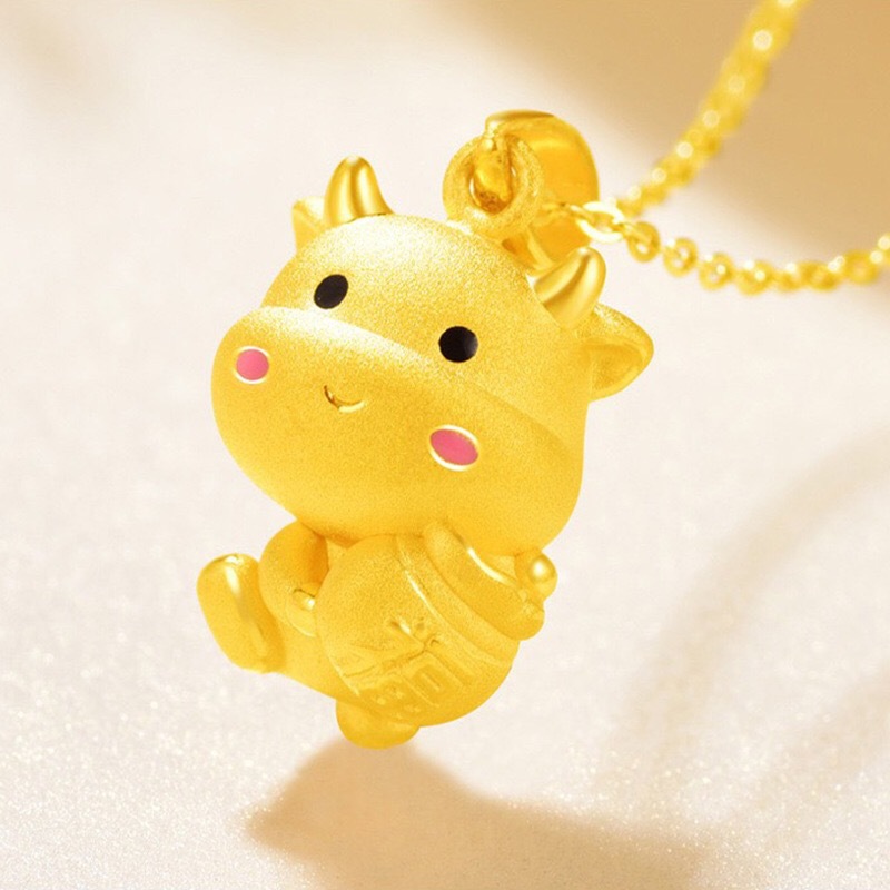 2021新款黄铜镀金萌牛吊坠女士仿黄金越南沙金首饰牛属相项坠批发