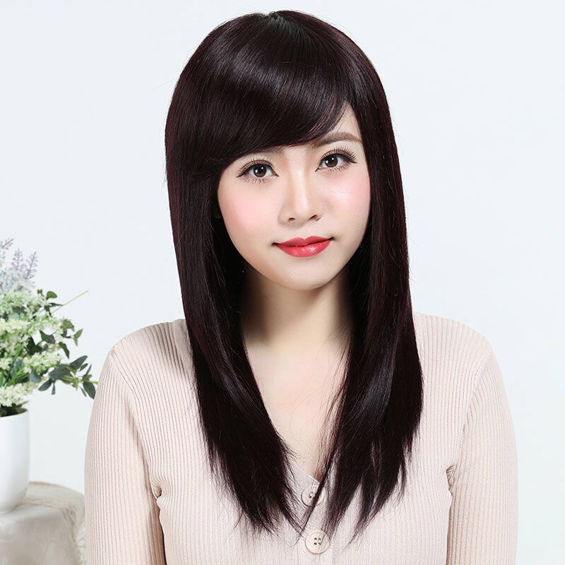 假发女长直发假发套全头逼真女士中老年妈妈中长发齐刘海隐形无痕