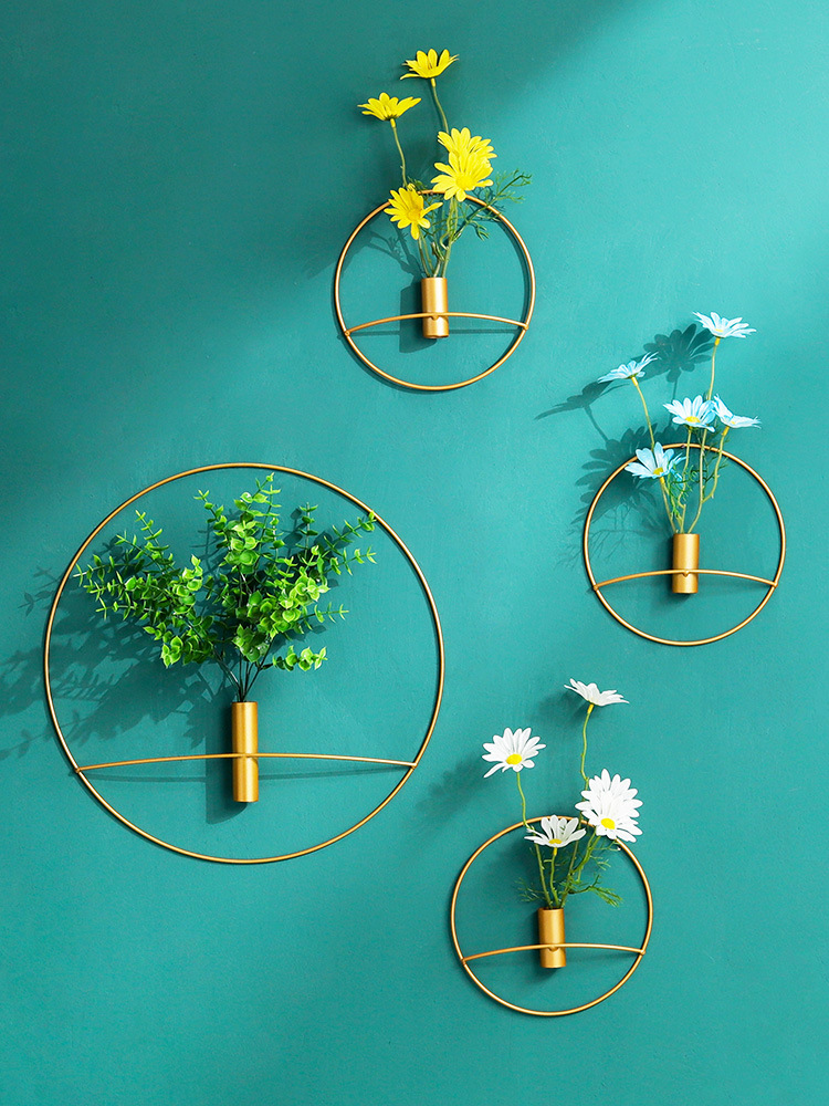 北欧金属圆形壁饰插花器客厅墙面装饰品创意电视背景墙上挂件墙饰