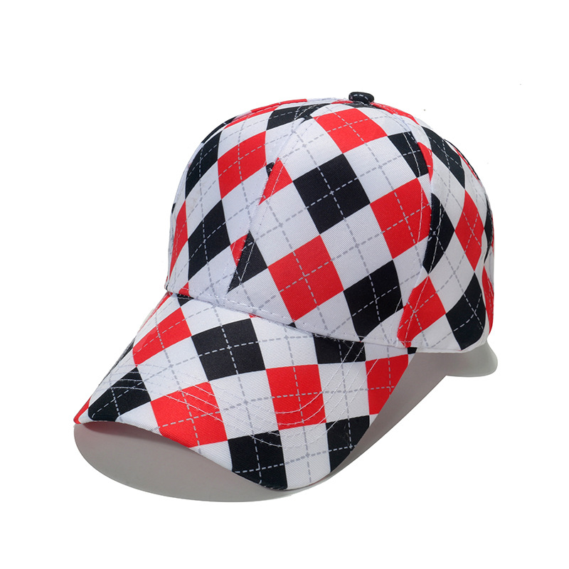 Cross-Border Amazon Spring and Summer New Sun Hat Outdoor Leisure Baseball Cap Geometric Rhombus Plaid Peaked Cap 2024