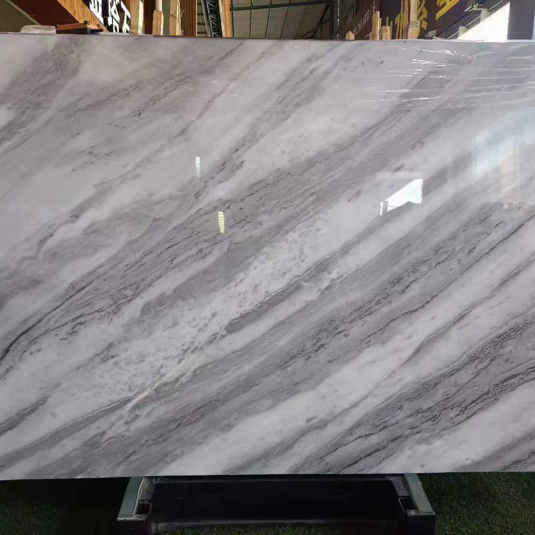 幻影白色大理石荒料大板批发 地铺斜纹天然石材前台定制