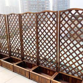 厂家批发防腐木花箱户外庭院装饰阳台实木种植箱花园爬藤架碳化栅