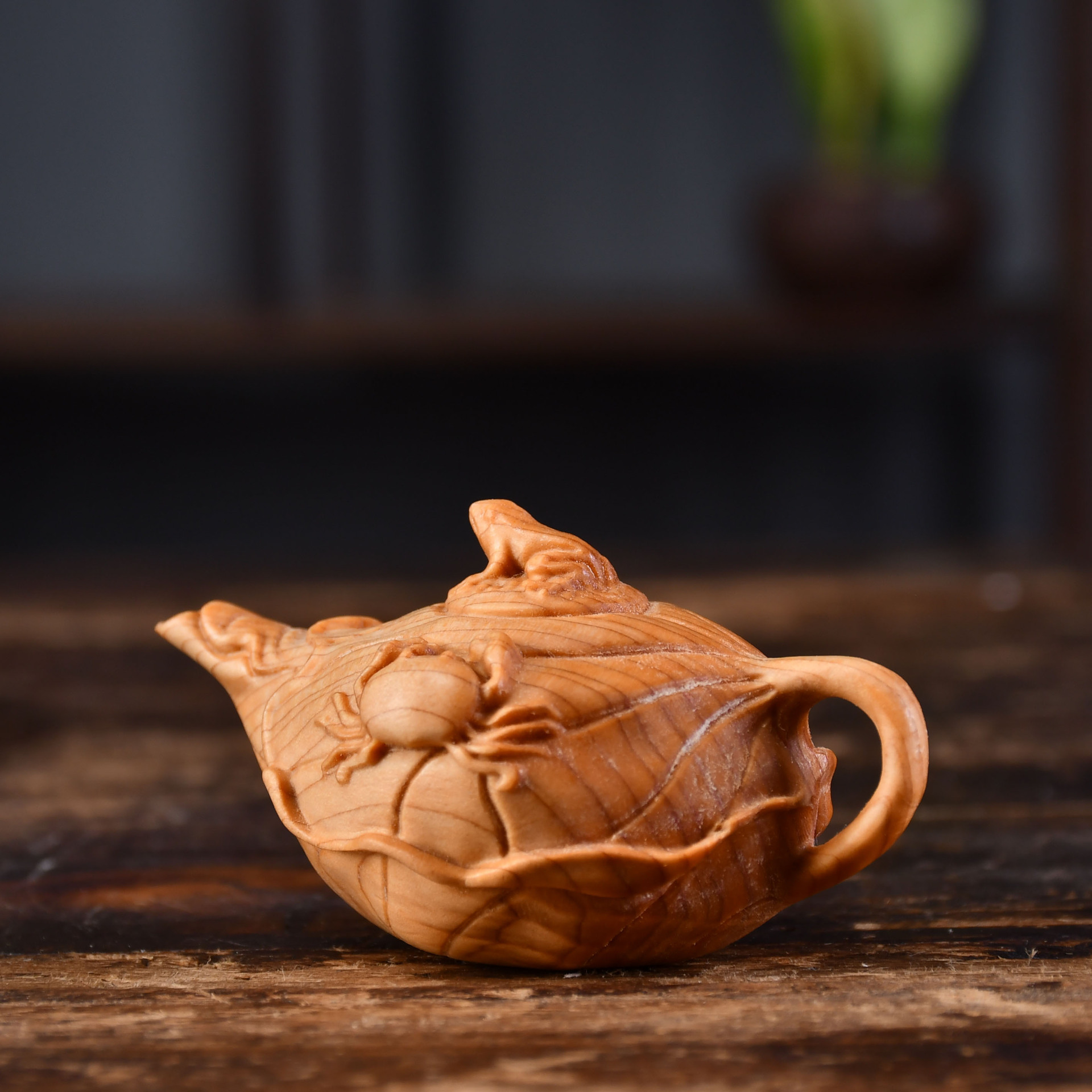 崖柏木雕梅花壶荷叶壶南瓜壶家居办公室摆件实木雕刻把玩工艺品饰