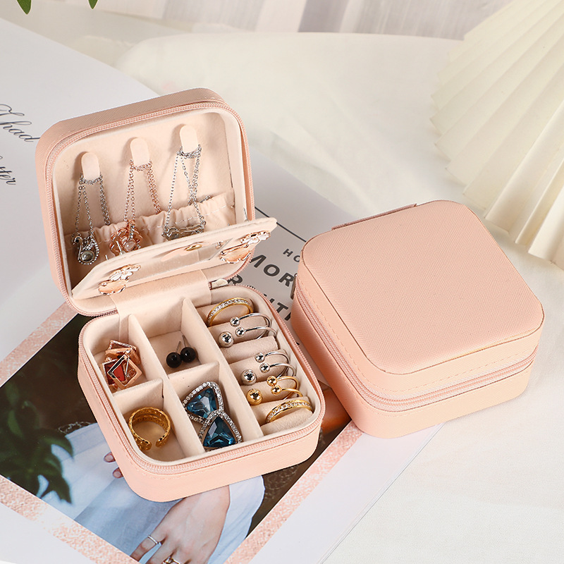 Jewelry Box Minimalist Mirror Pu Jewelry Box Travel Portable Ear Stud Necklace Storage Box in Stock Wholesale