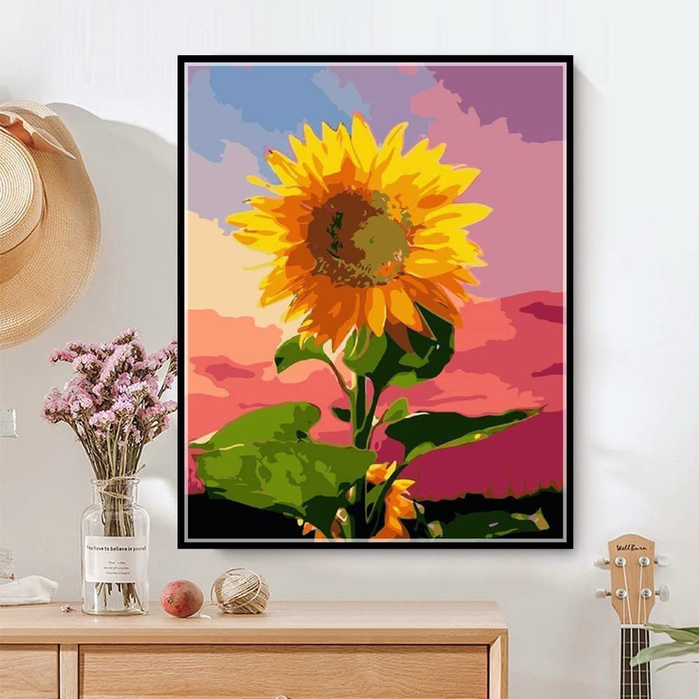 向日葵ins风装饰画手绘涂色diy数字油画太阳花沉默的爱墙面油彩画
