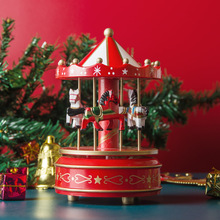 圣诞礼物旋转木马木质八音盒生日礼物儿童家居创意摆件