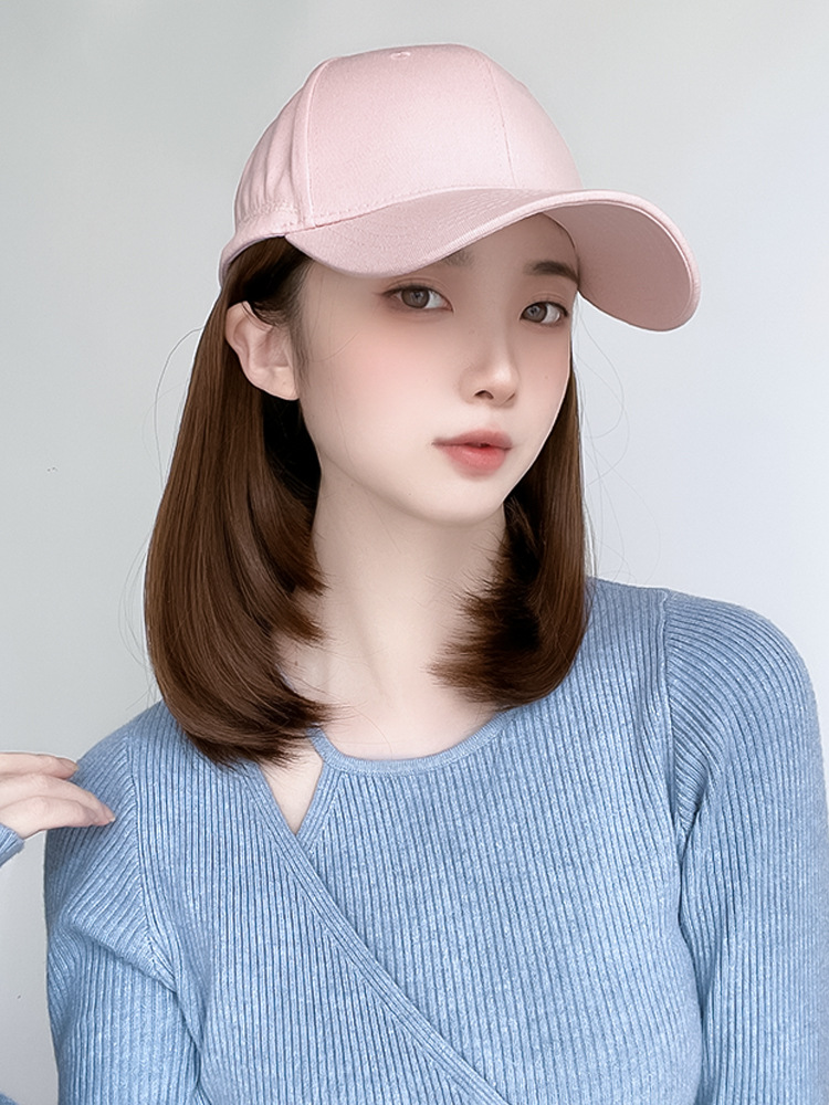棒球帽子假发一体女春秋韩版时尚夏季显脸小短发锁骨发鸭舌帽