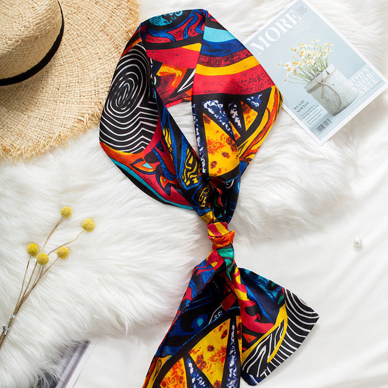 小丝巾女春秋薄韩版百搭细窄长条领巾扎发气质方巾搭西装衬衣围巾