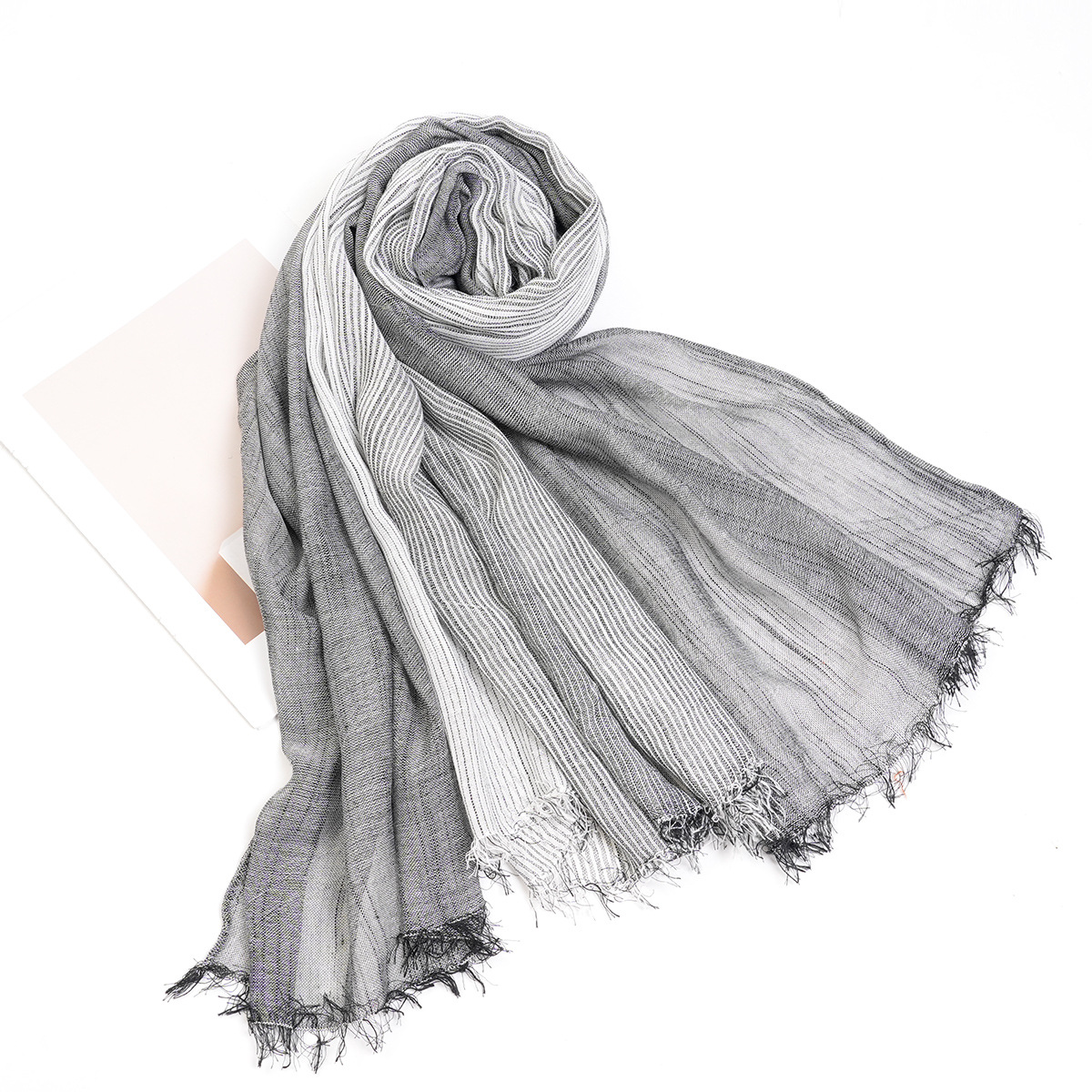 2023 European and American Autumn and Winter Fashion New Solid Color Casual Versatile Polyester Shawl Pleated Outer Wear Men's Scarf