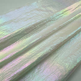 幻彩镭射珠光羽绒服外套面料炫彩渐变衣服面料金属色亮皮皱装饰布