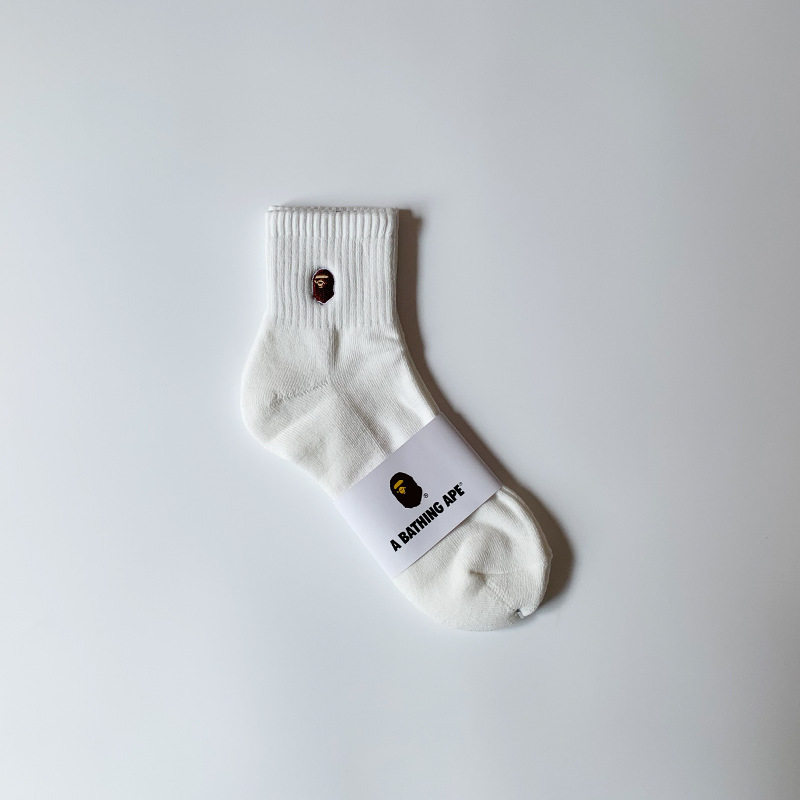 BAPE Ape Head Embroidery Socks Male and Female Middle Tube Japanese Style Fashion Brand Cotton Autumn and Winter Towel Bottom Black and White