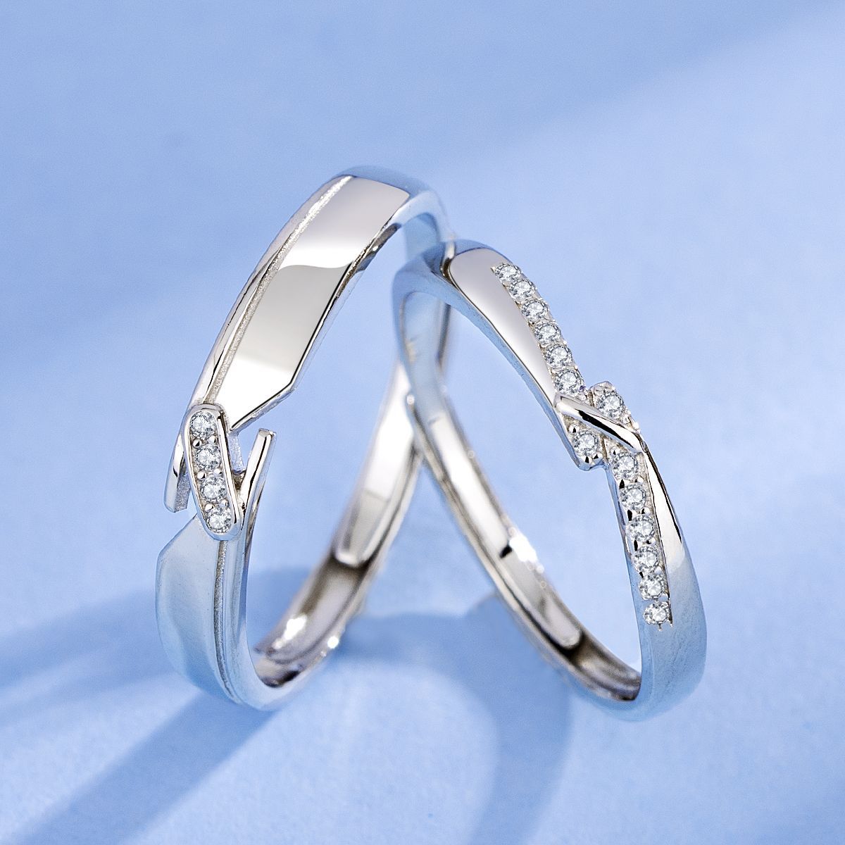 s925银情侣戒指一对时尚韩版镶钻男女对戒婚庆指环学生情人节礼物