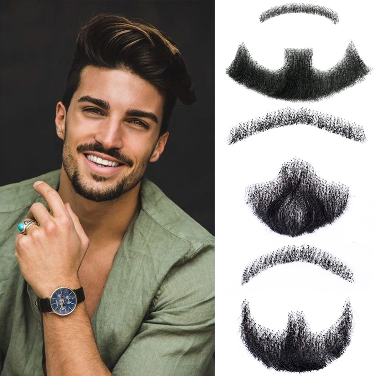 假发胡子男士胡子络腮胡一字胡八字胡全手织真人发胡子影视道具