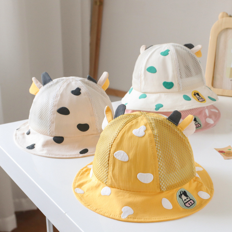 Baby Hat Spring and Autumn Summer Korean Style Western Style Cow Bucket Hat Boys Boys Girls Cover Sun Super Cute Bucket Hat Tide