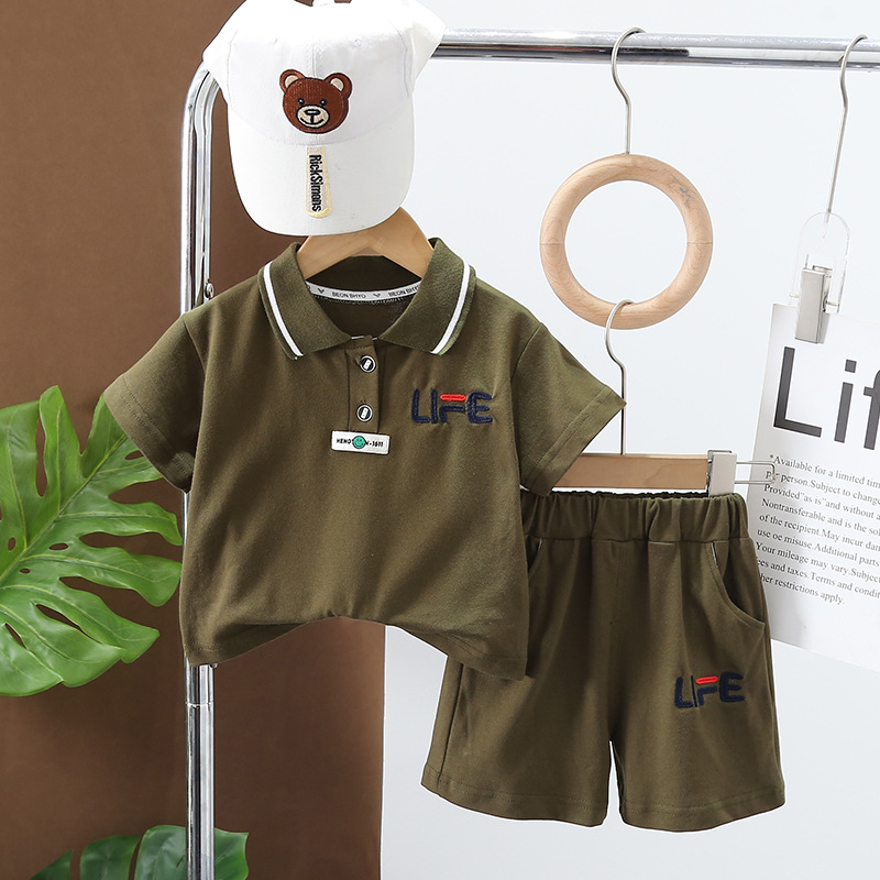 Summer 2024 New Boys' Polo Shirt Lapel Shirt Short Sleeve Suit Boys' Casual Shorts Two-Piece Set