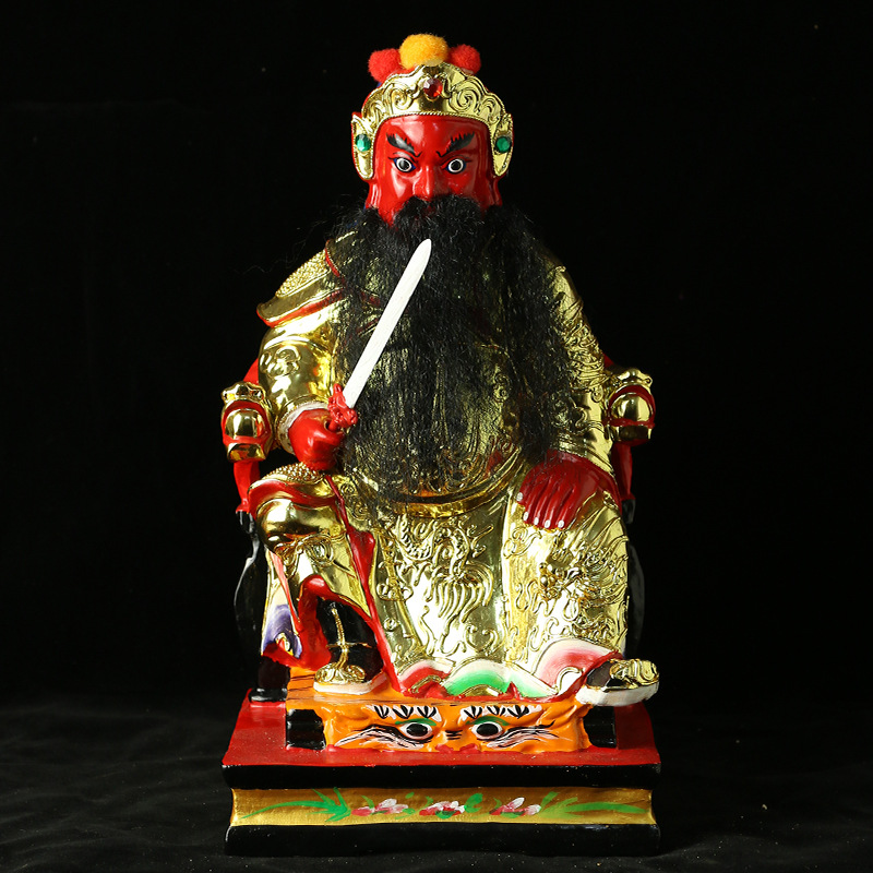 潮汕尊奉的地方守护神樟木雕刻贴金三官大帝三山国王神像