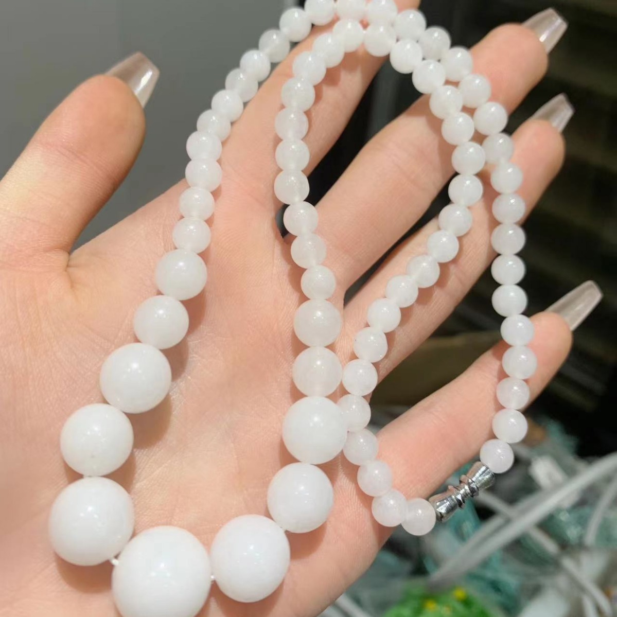 正品时尚金丝玉塔链女款白玉项链圆珠招财项链送妈妈送女友-阿里巴巴