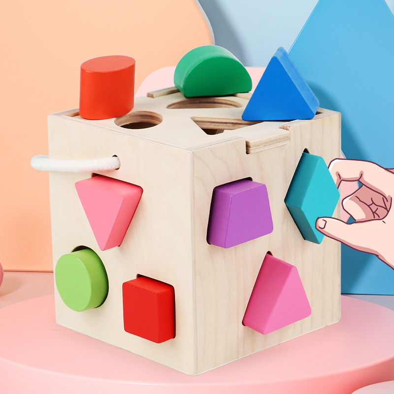 13-Hole Wooden Intelligence Box Children's Toy Wooden 13-Hole Matching Shape Matching Enlightenment Building Blocks Factory Direct Sales