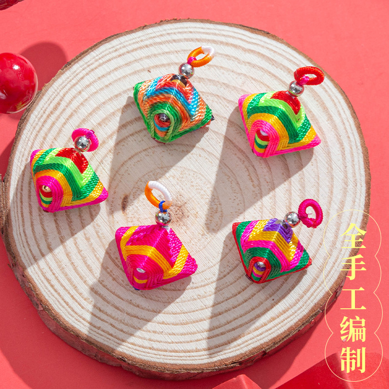 Dragon Boat Festival Colorful Braided Rope Handmade Weaving Ethnic Style Colorful Rice Dumplings Diy Alloy Bracelet Wrist String Pendant Parts Wholesale