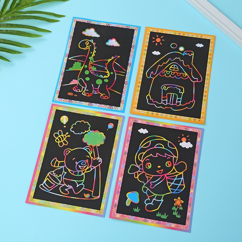 厂家直销儿童益智刮画纸 手工DIY卡通彩色刮刮画刮画本水彩画玩具