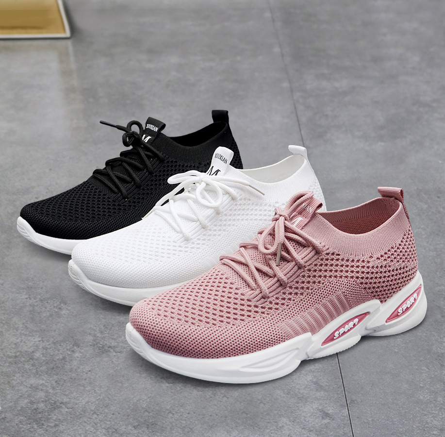 Customized Sports Casual Shoes Women's Fly-Knit Socks Shoes Women's New plus Size Foreign Trade Breathable Platform Mom Shoes