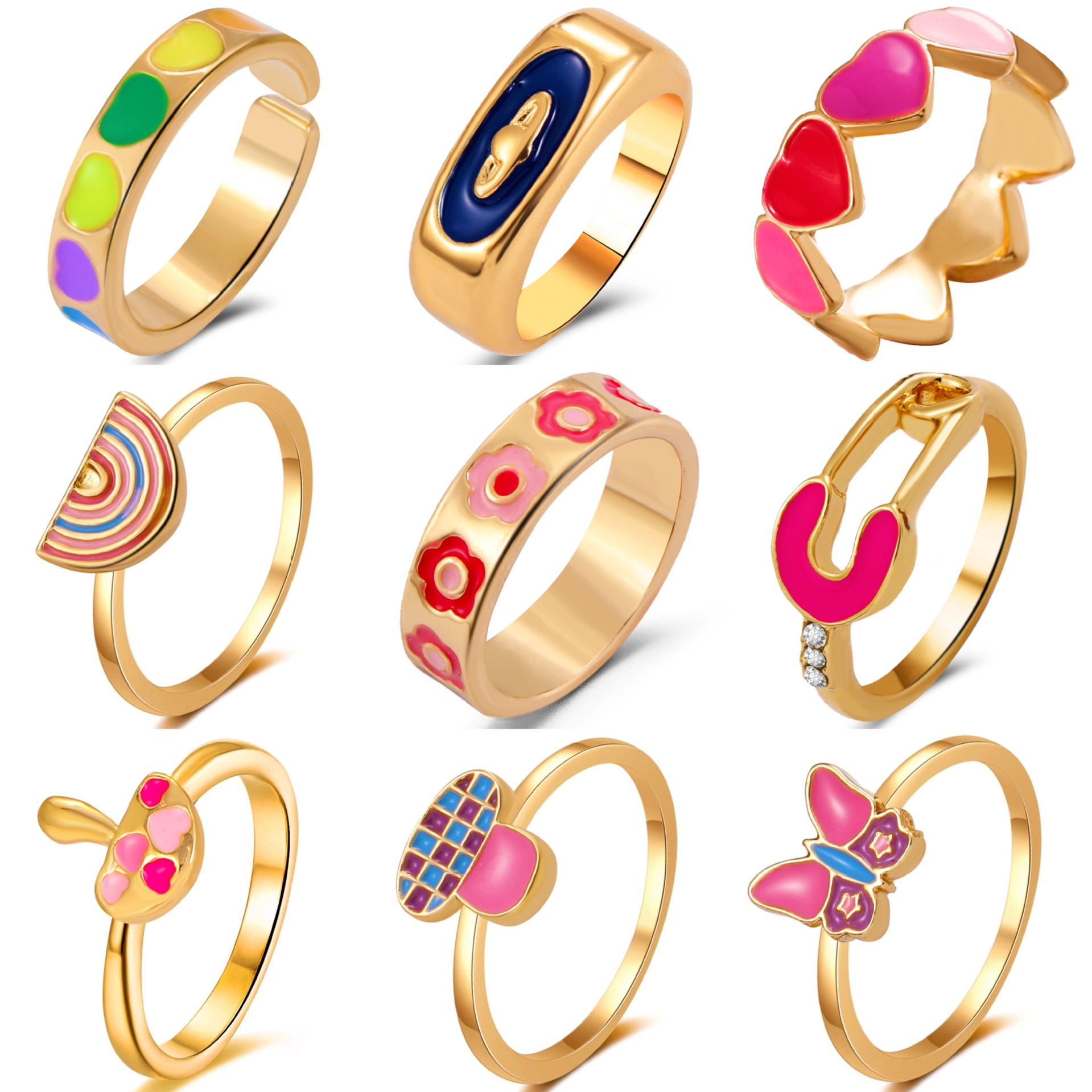 ins风创意时尚甜美少女奶油蘑菇戒指小众设计爱心回形针黑八指环