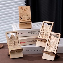 创意木雕手机支架城市文创桌面装饰博物馆城市旅游地标木质工艺品