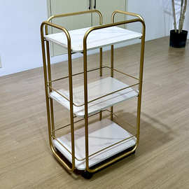 移动小推车落地多层置物架整理收纳五金工艺大理石面板带轮收纳架