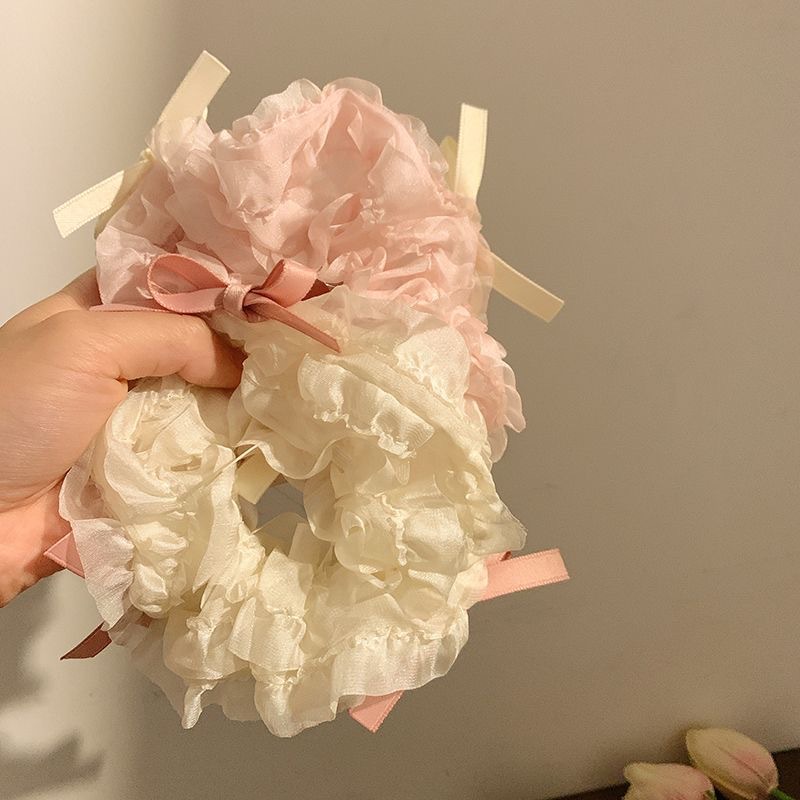 Ballet Bow Ribbon Cream Hair Rope Mori Fairy Large Intestine Hair Ring Headdress Flower Headdress Hair Accessories Hair Rope Girl