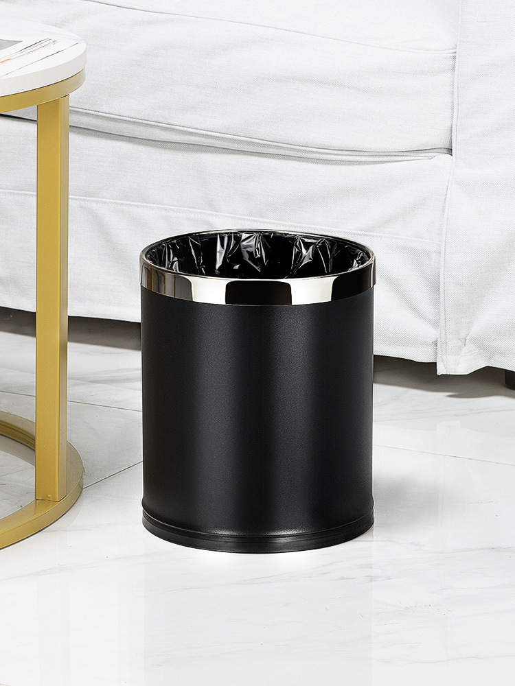 酒店烤漆垃圾桶客房不锈钢双层垃圾桶宾馆家用塑料双层套皮垃圾桶