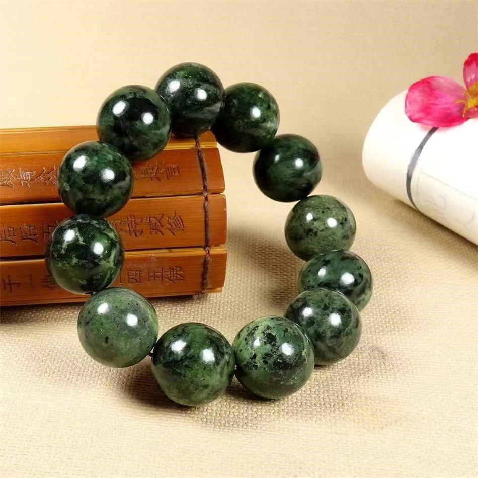 臧玉药王石手链活磁单圈手串橄榄绿陨石墨绿玉手链直播批发