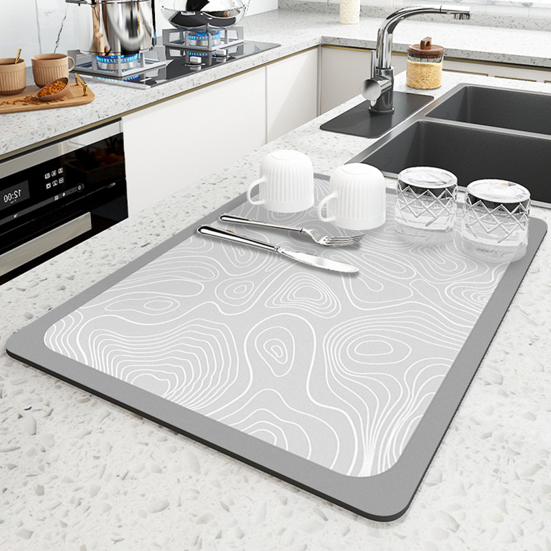 Kitchen Water Draining Pad Countertop Diatom Mud Absorbent Pad Anti-Scald Pan Mat Heat Proof Mat Bar Coaster Bowl Dish Drying Mat