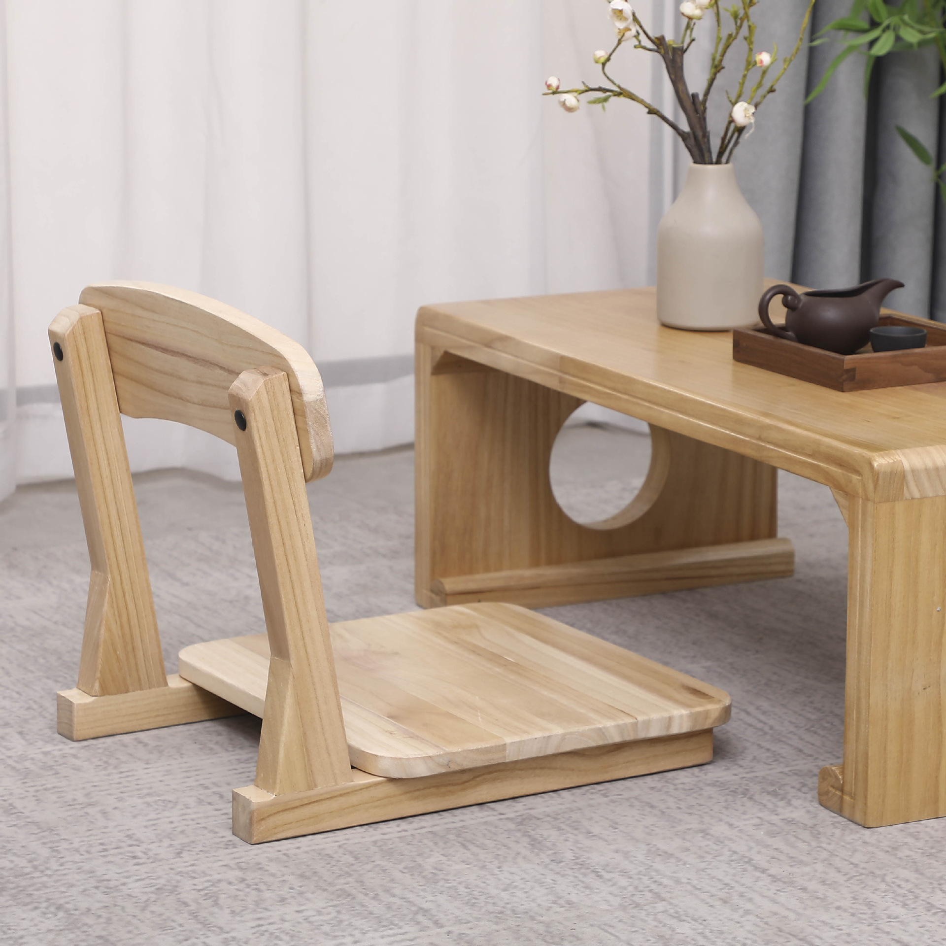 榻榻米椅子靠背椅日式无腿凳靠椅和室扶手阳台电脑飘窗床上矮座椅