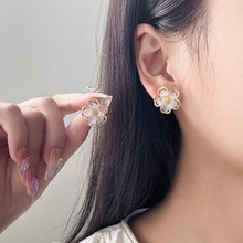 银针气质贝壳花朵耳环小众高级耳饰批发设计感时尚法式设计耳钉